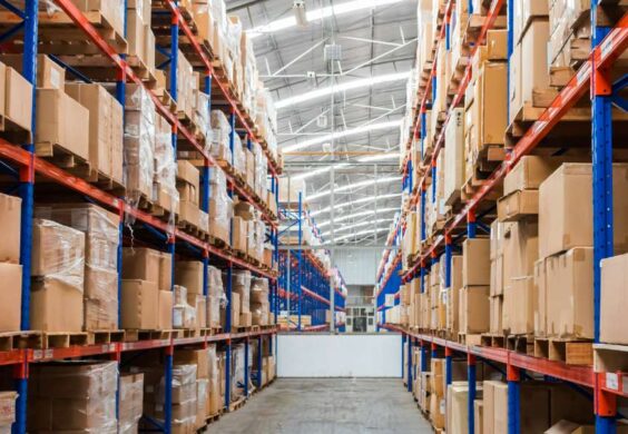 warehouse with cardboard boxes