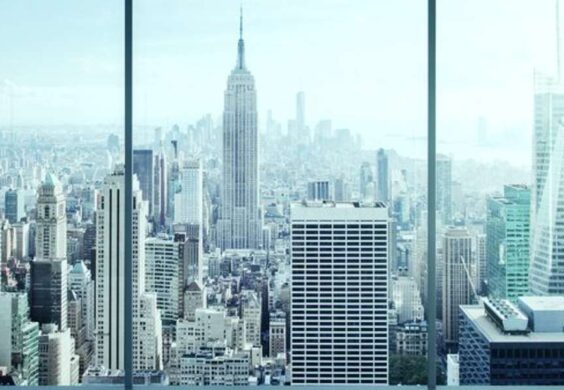 view of a city skyline from office