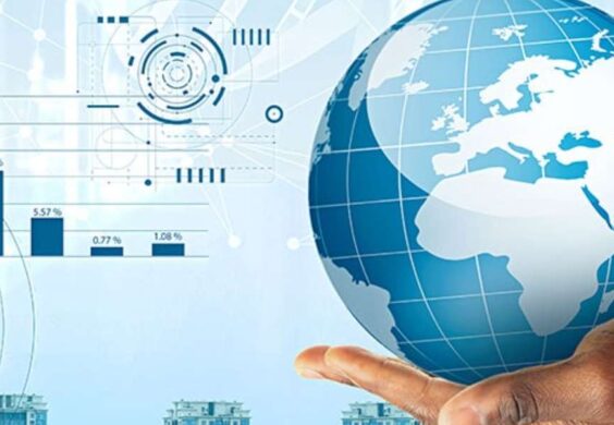 graphic of man holding globe in his hand