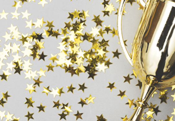 trophy with gold stickers