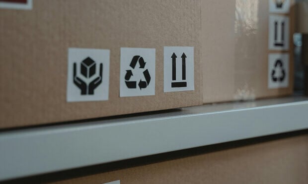 product labels on cardboard box
