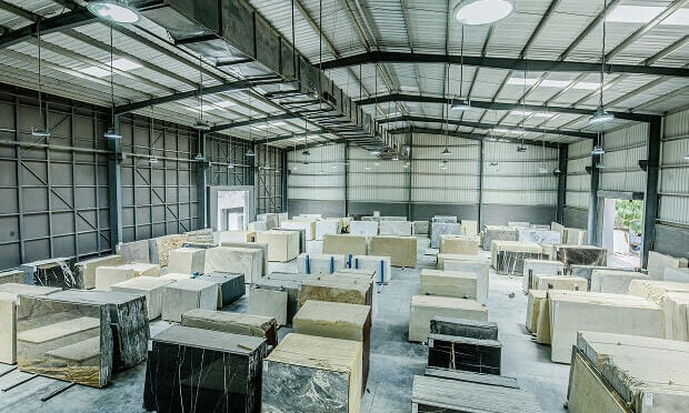 stone pieces spread out in manufacturing facility