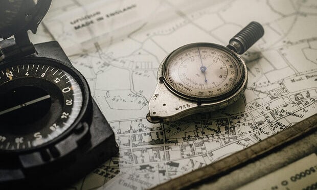 compasses and map