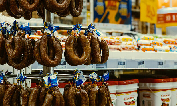 sausage and other meats inside wholesale store