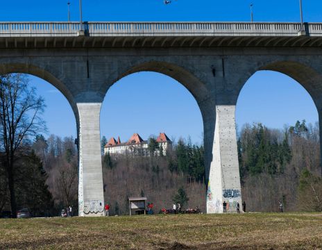 underneath a steel bridge