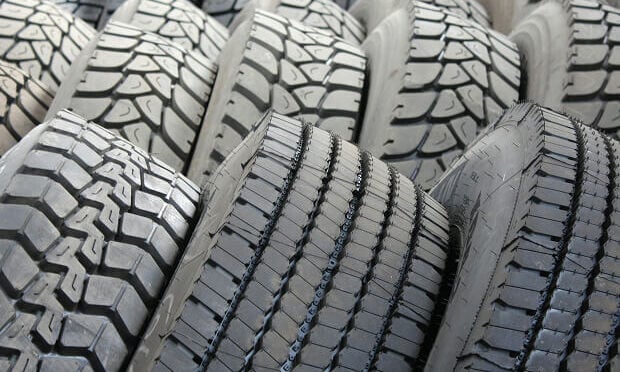 tires stacked in rows