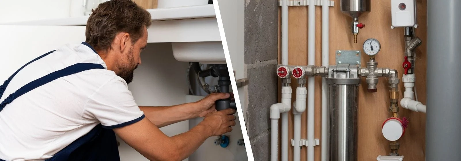 Plumber working on pipes